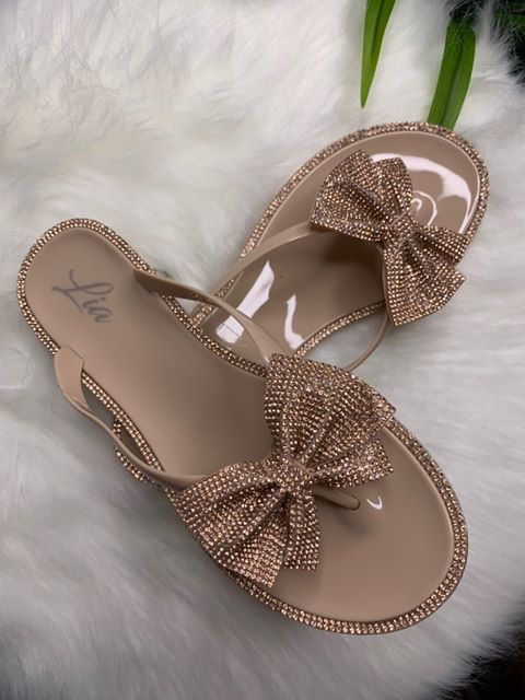 Diamond Bow Tie - Beige Jelly Sandals