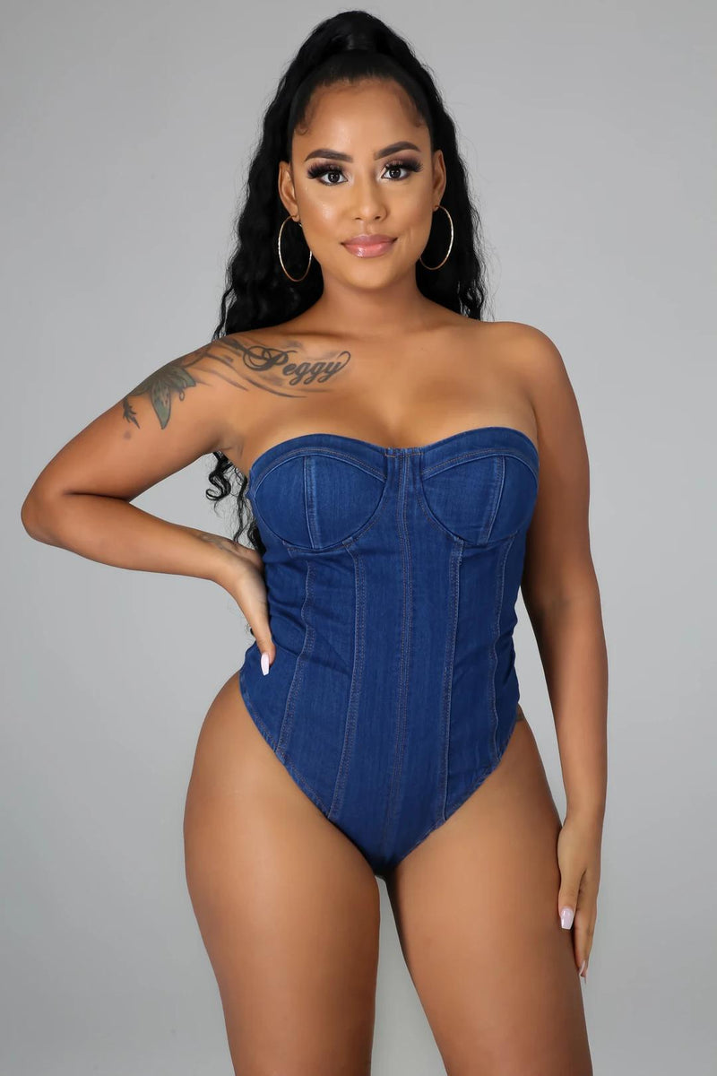 Can't Stop Denim Bodysuit