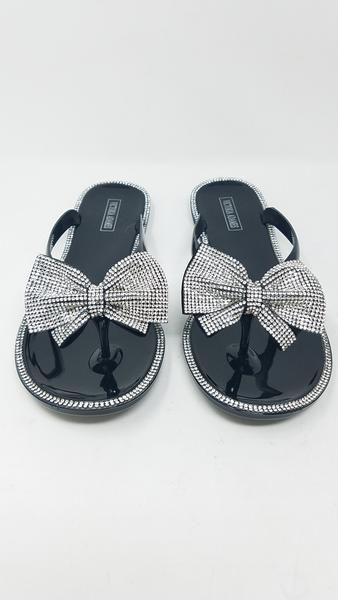 Diamond Bow Tie - Black Jelly Sandals