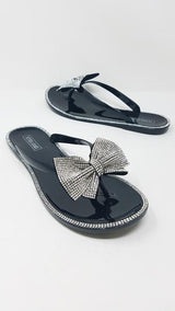 Diamond Bow Tie - Black Jelly Sandals